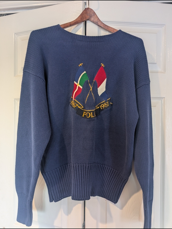 Ralph Lauren Sweaters - Ralph Lauren Vintage Polo  1987 20th Anniversary Cross Flags  Sweater Blue L